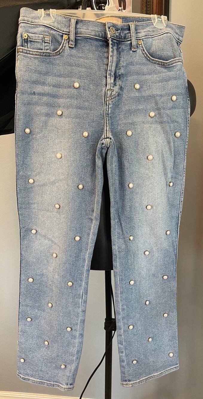 7 FOR ALL MANKIND Edie Embellished Crop Straight Jeans In Luxe Vintage Flora